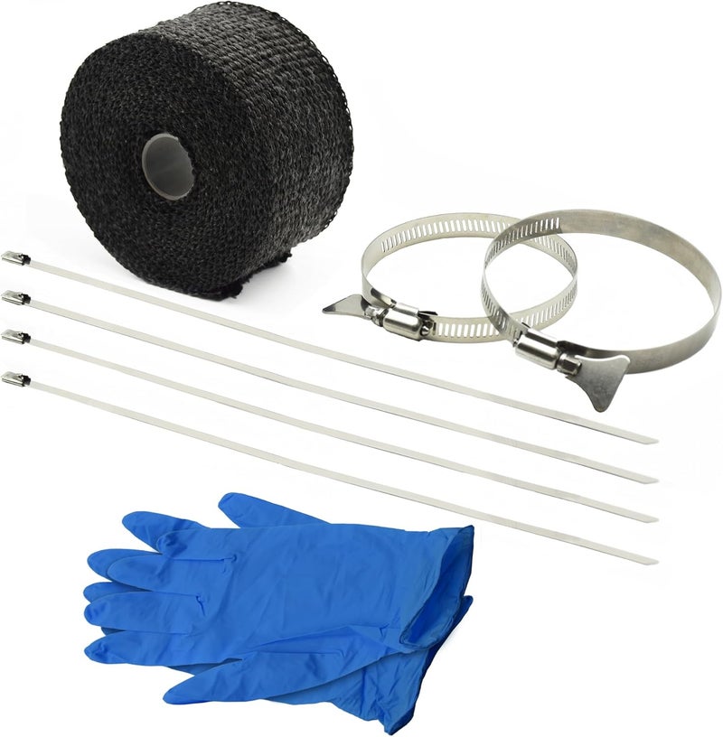 DOBTIM Fireproof Pipe Wrap Insulation 2" Wide X 16' Long, Fiberglass Heat Shield Tape Pipe Webbing for Stove Flue Protector with 2 Clamps, Black - Image 3